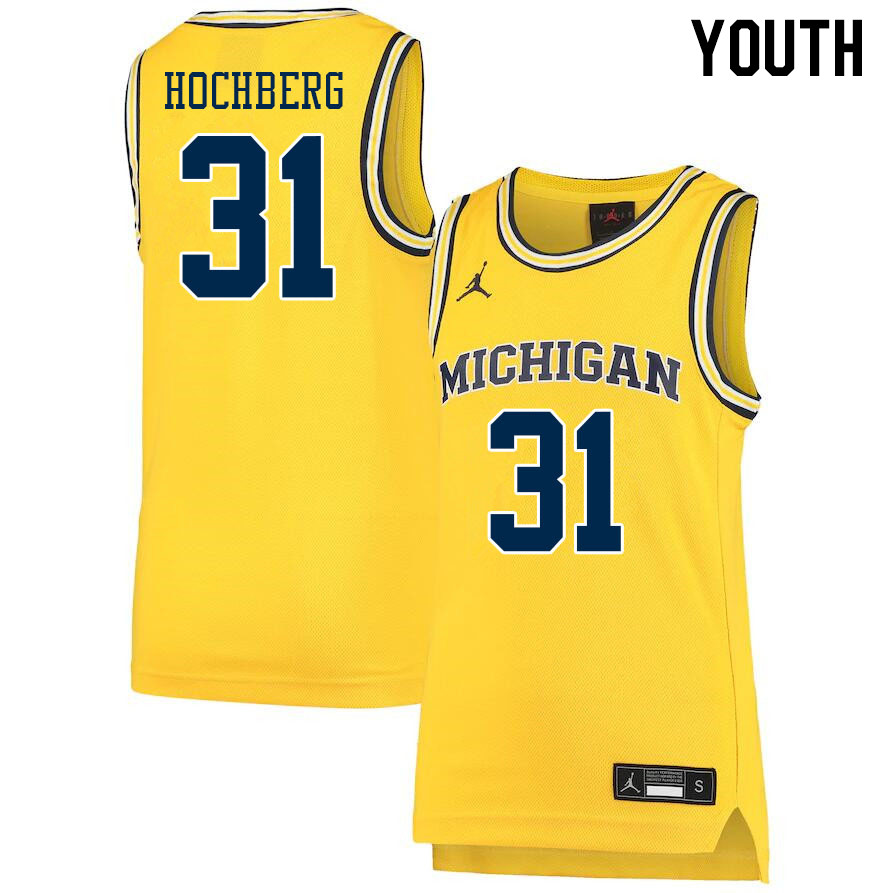 Youth #31 Harrison Hochberg Michigan Wolverines College Basketball Jerseys Stitched Sale-Yellow
